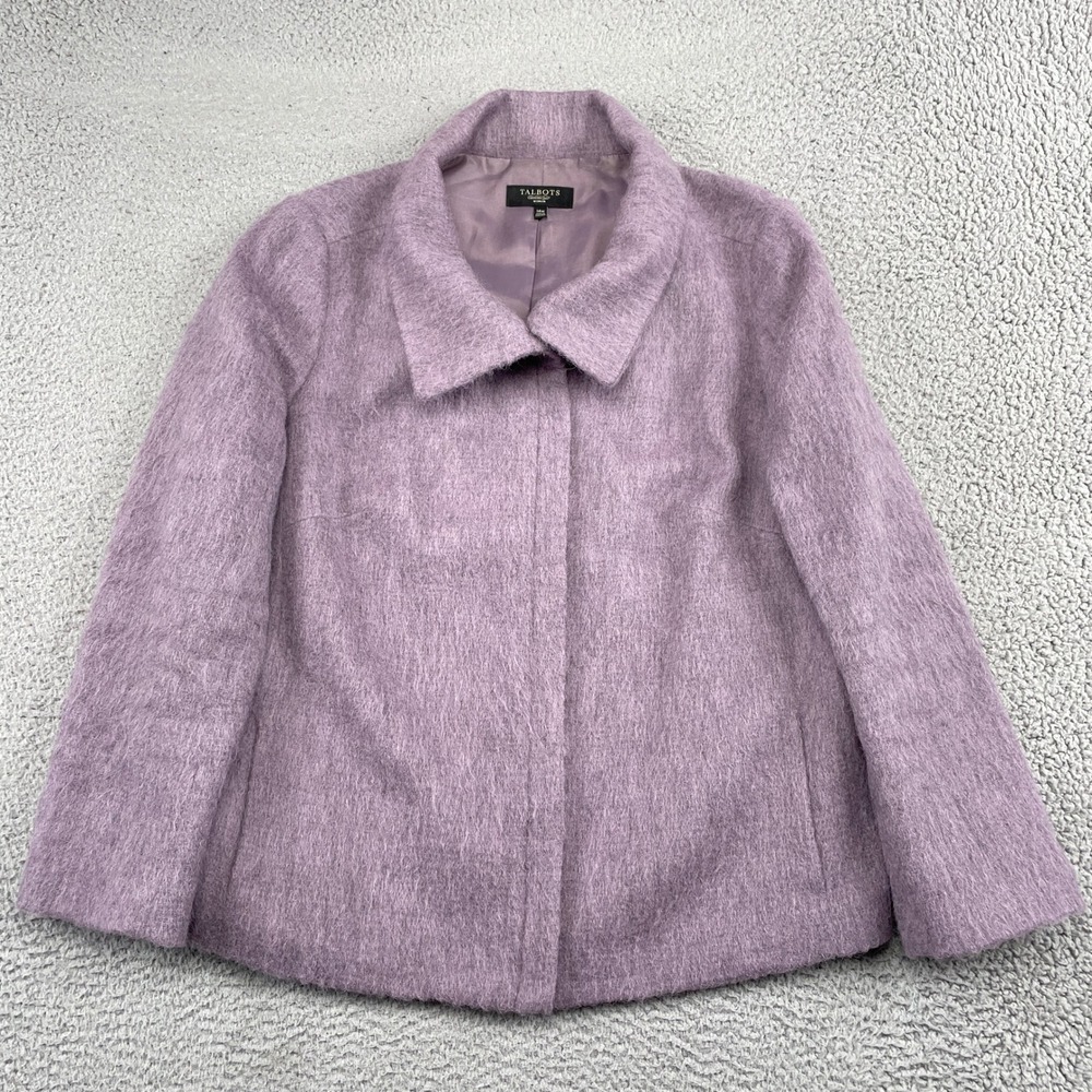 Talbots Jacket Women 14W Purple Wool Alpaca Mohair Blend Fuzzy Collared Coat